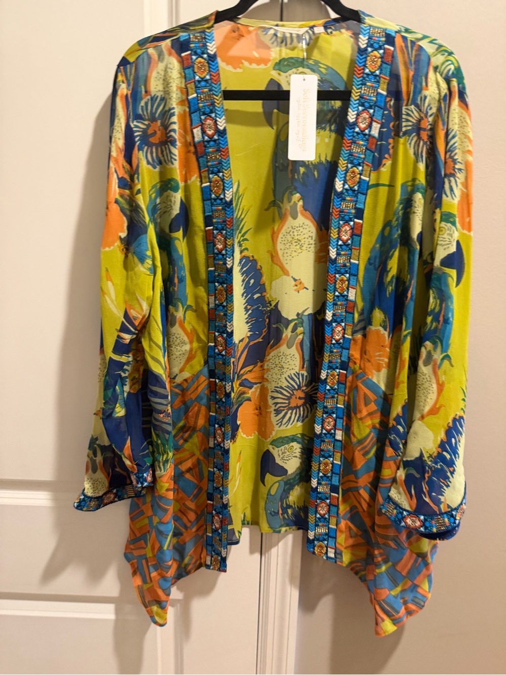Soft Surroundings Tropical Curaçao parrot kimono